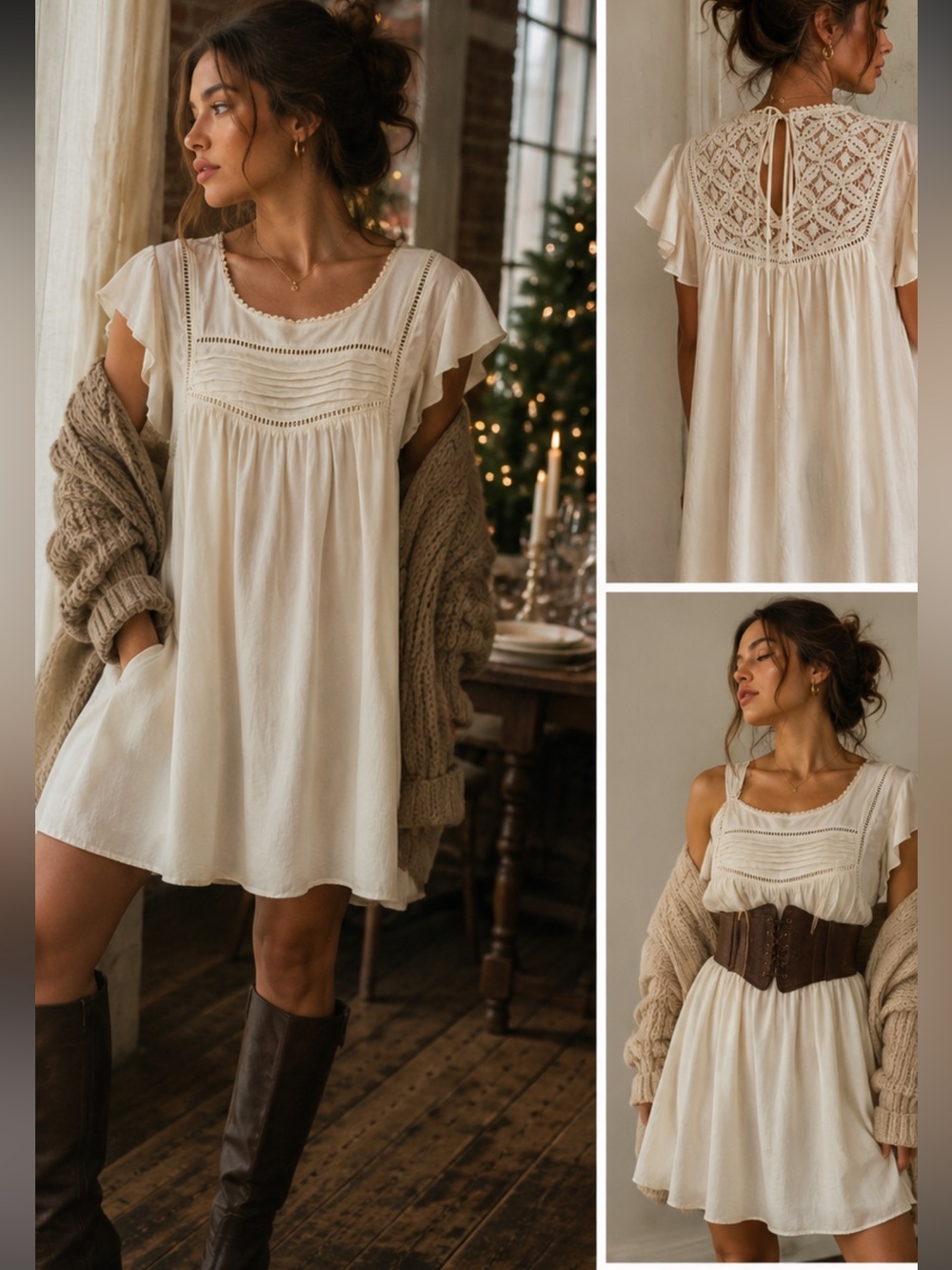 Vintage 90s Babydoll Slip Dress Lace Angelcore Cream Contempo Casuals L